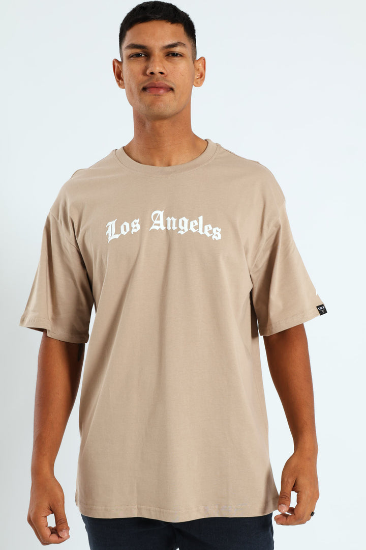 Short Sleeve Back Print La Tee - Stone