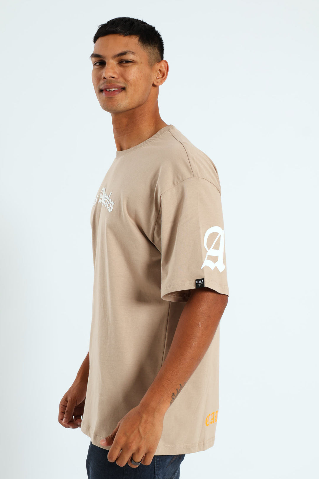 Short Sleeve Back Print La Tee - Stone