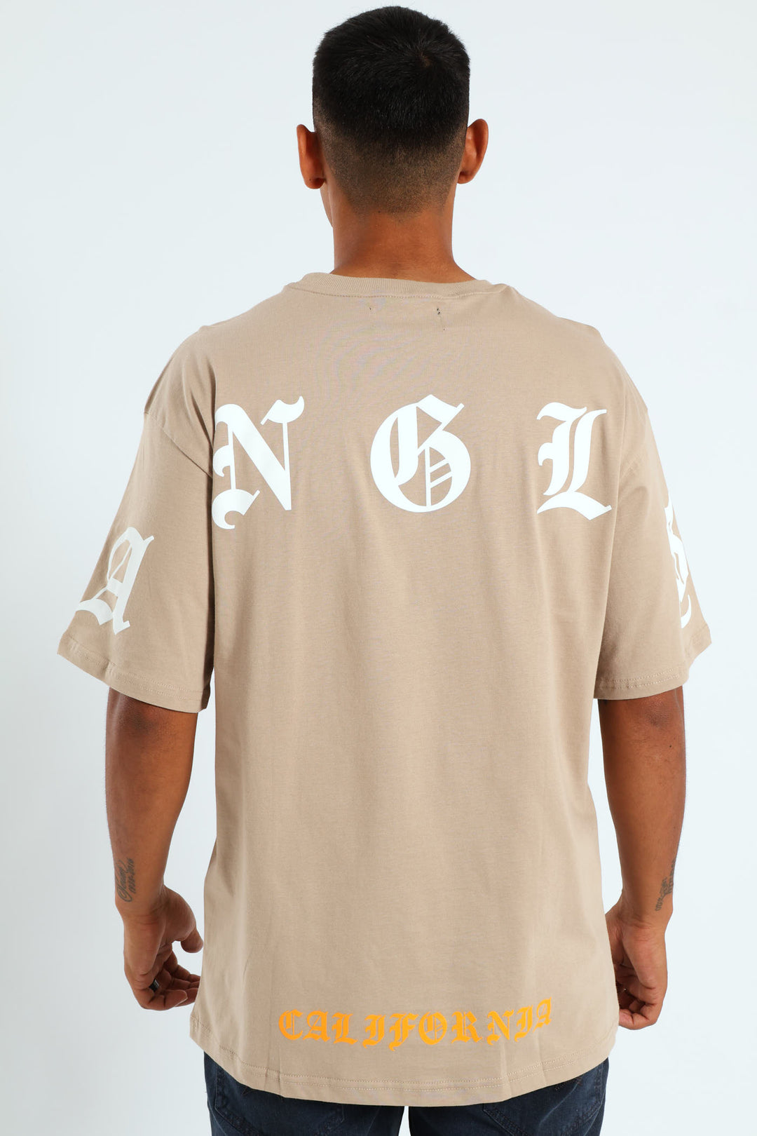 Short Sleeve Back Print La Tee - Stone