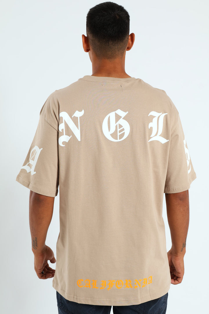 Short Sleeve Back Print La Tee - Stone