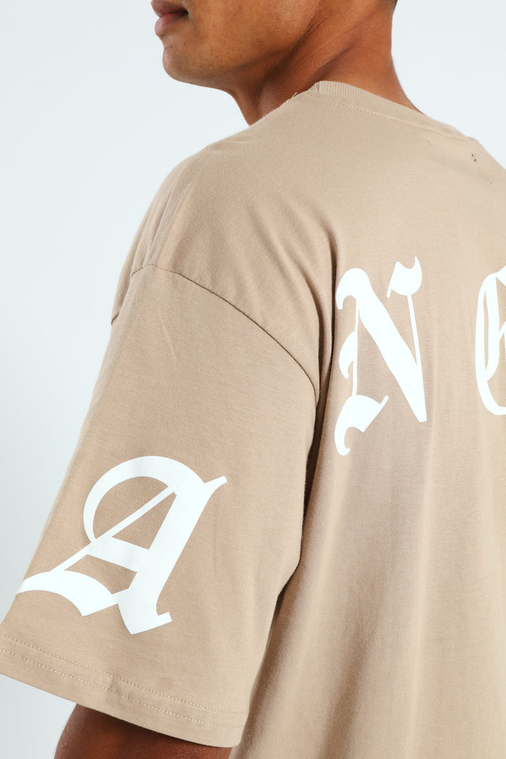 Short Sleeve Back Print La Tee - Stone