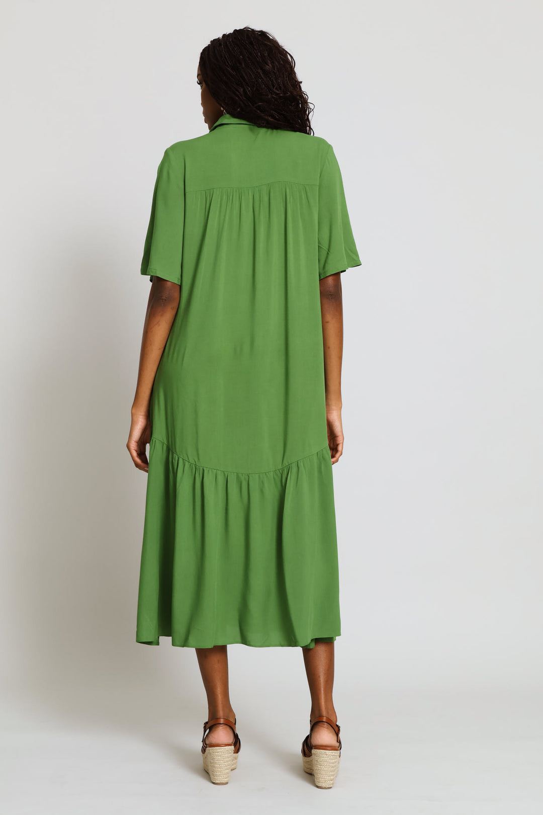 Curved Drop Waist Midi Shirt Dress - Deep Chartreuse
