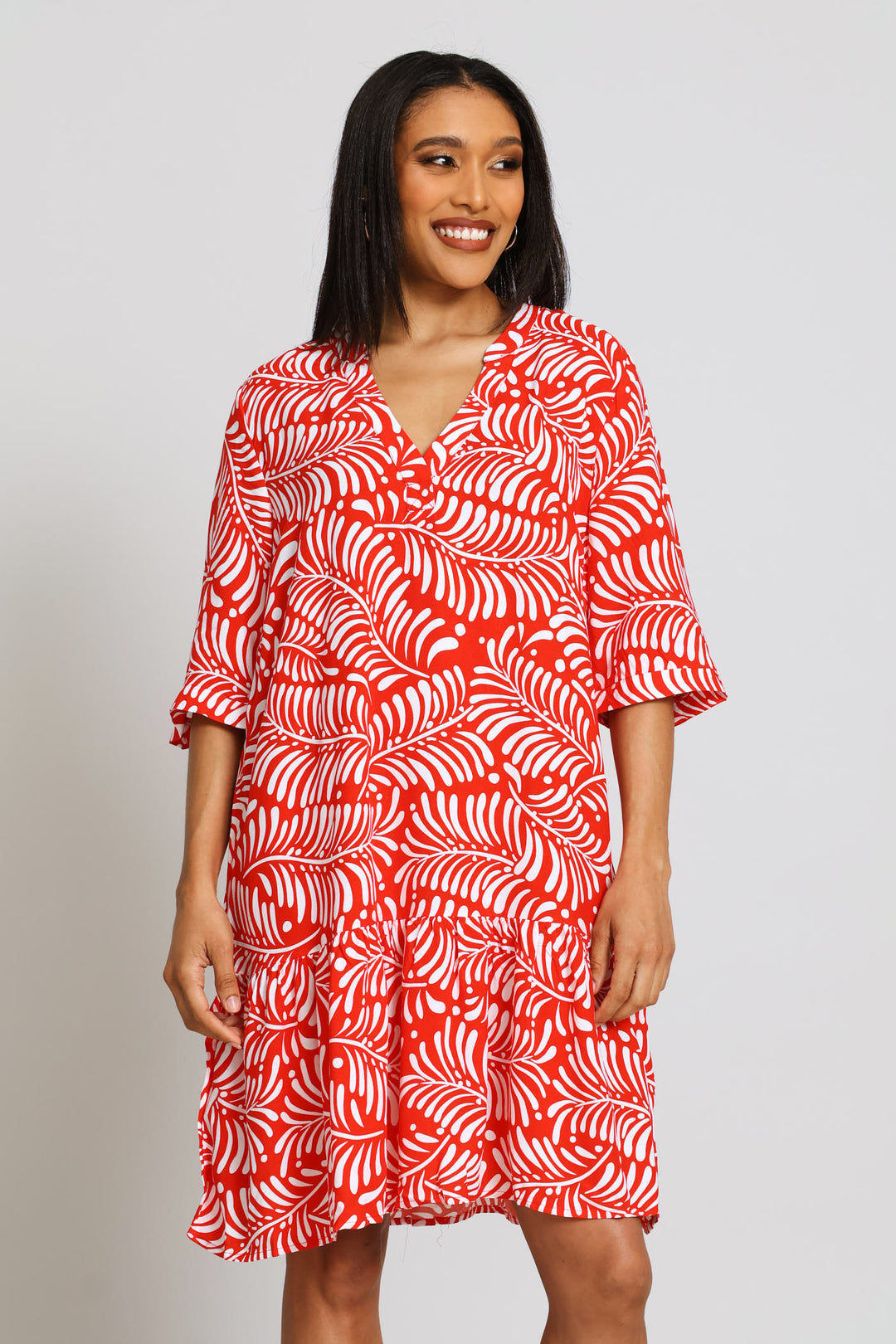 Drop Hem Shift Dress - Orange/White