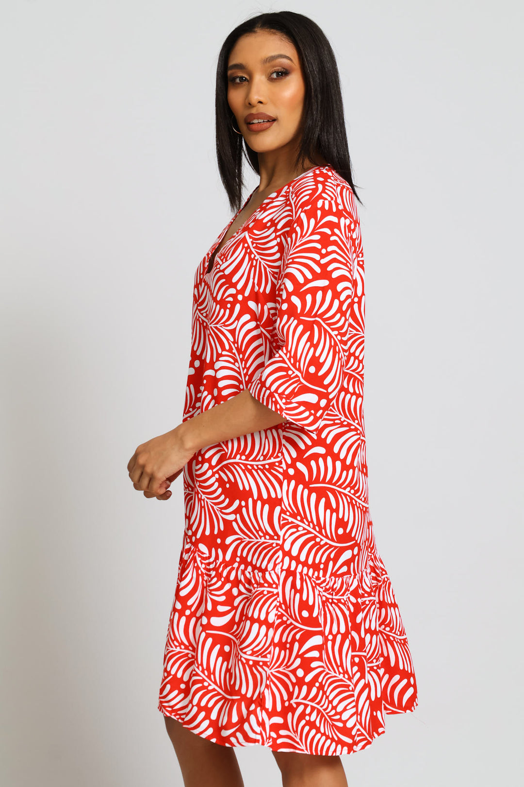 Drop Hem Shift Dress - Orange/White