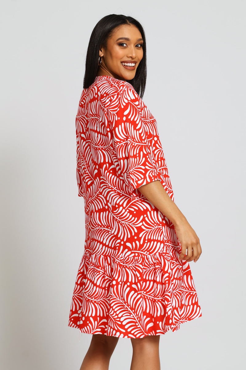 Drop Hem Shift Dress - Orange/White