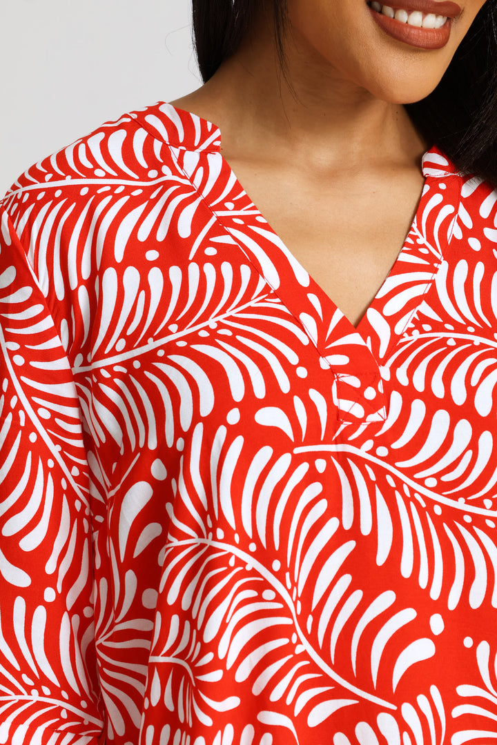 Drop Hem Shift Dress - Orange/White