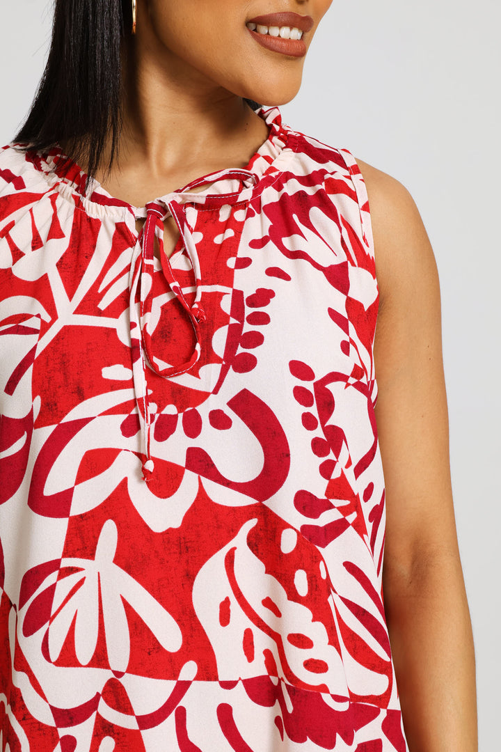 Frill Neck Frill Hem Mini Dress - Red