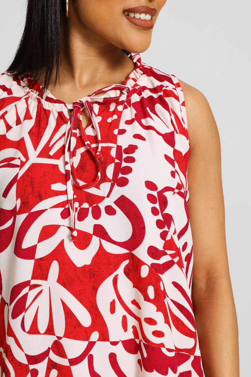 Frill Neck Frill Hem Mini Dress - Red