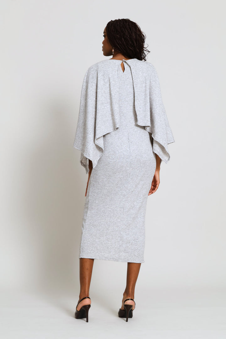 Cape Twofer Rib Column Midi Dress - Grey Melange