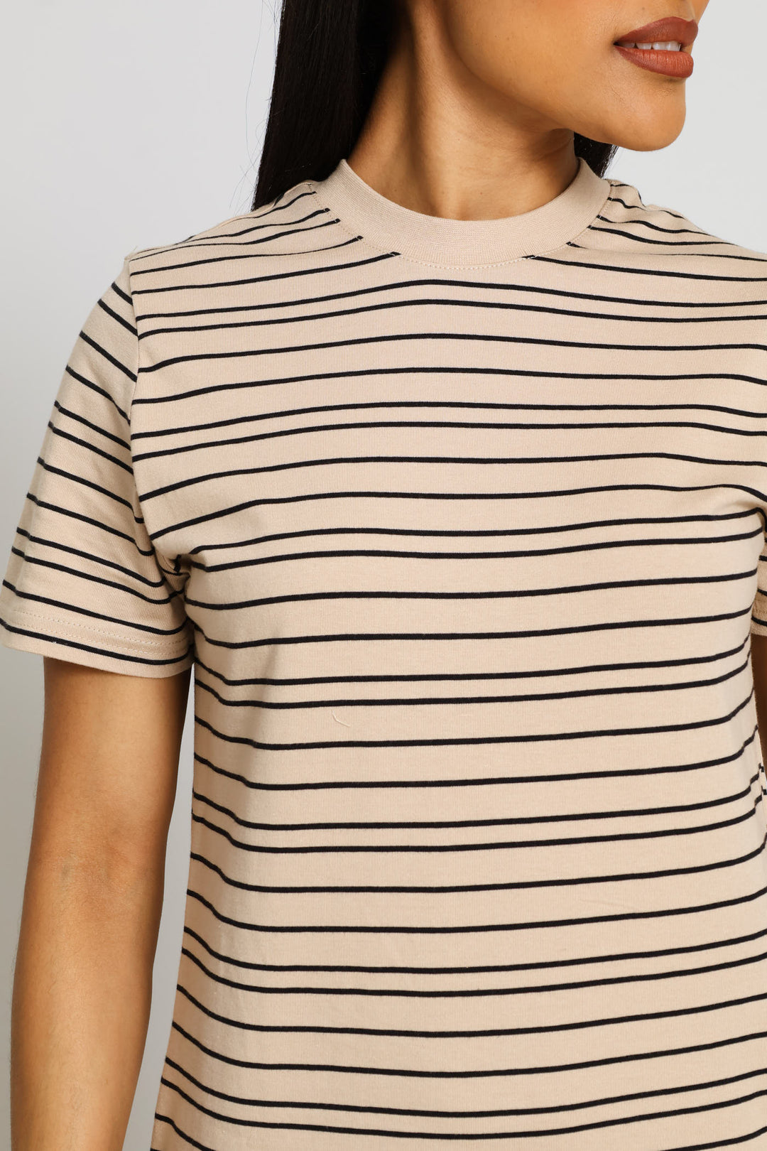 Crew Neck T-Shirt Dress - Stone/Black