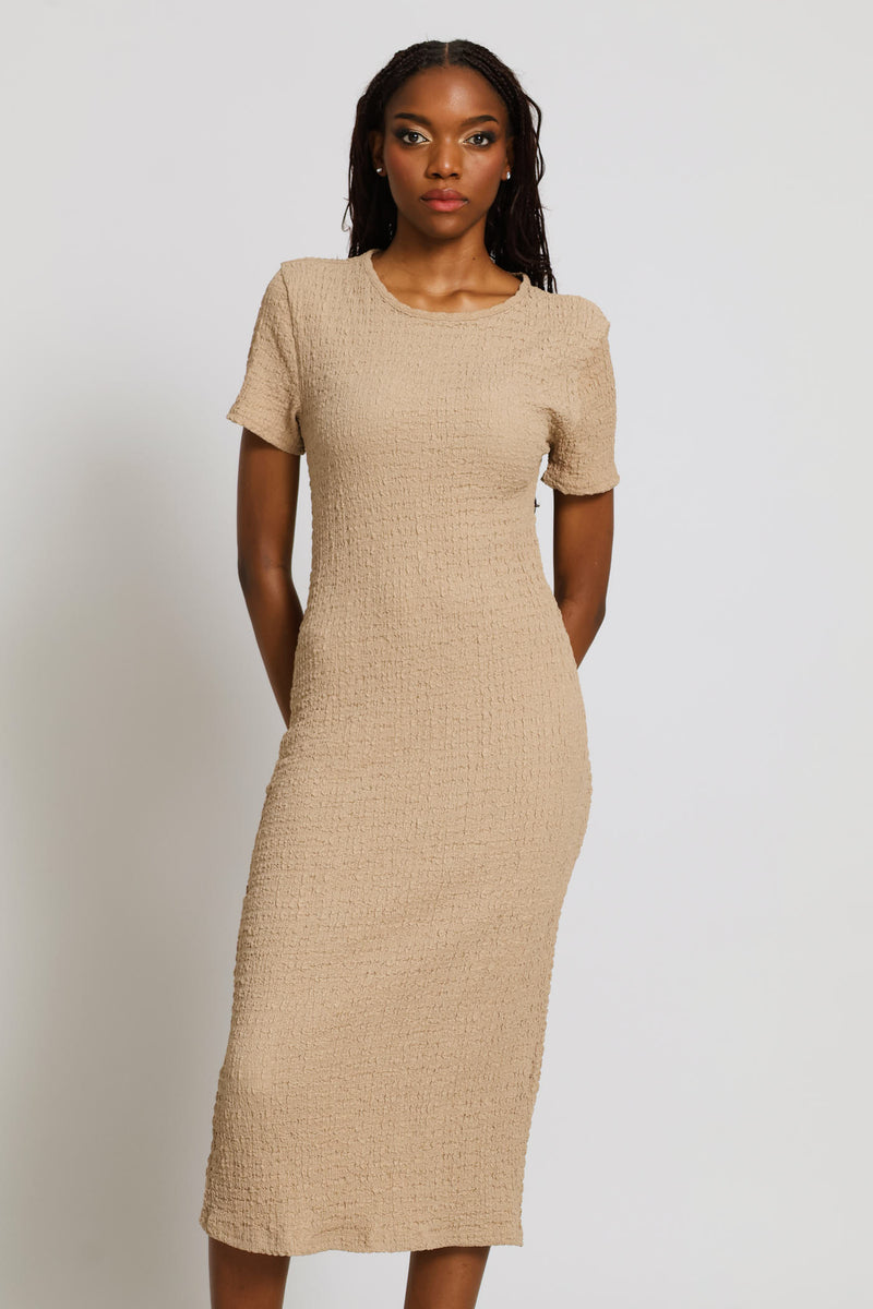 Textured Slip Midi Dress - Dark Beige