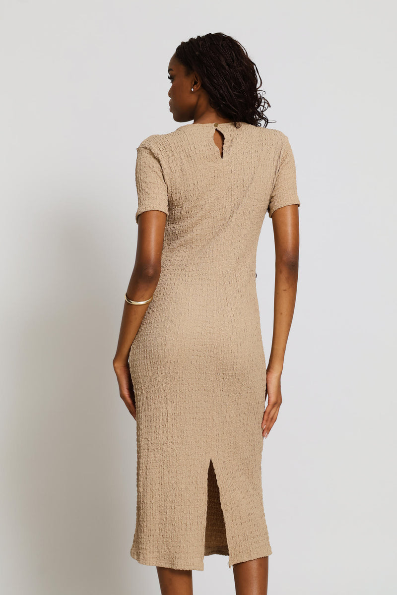 Textured Slip Midi Dress - Dark Beige