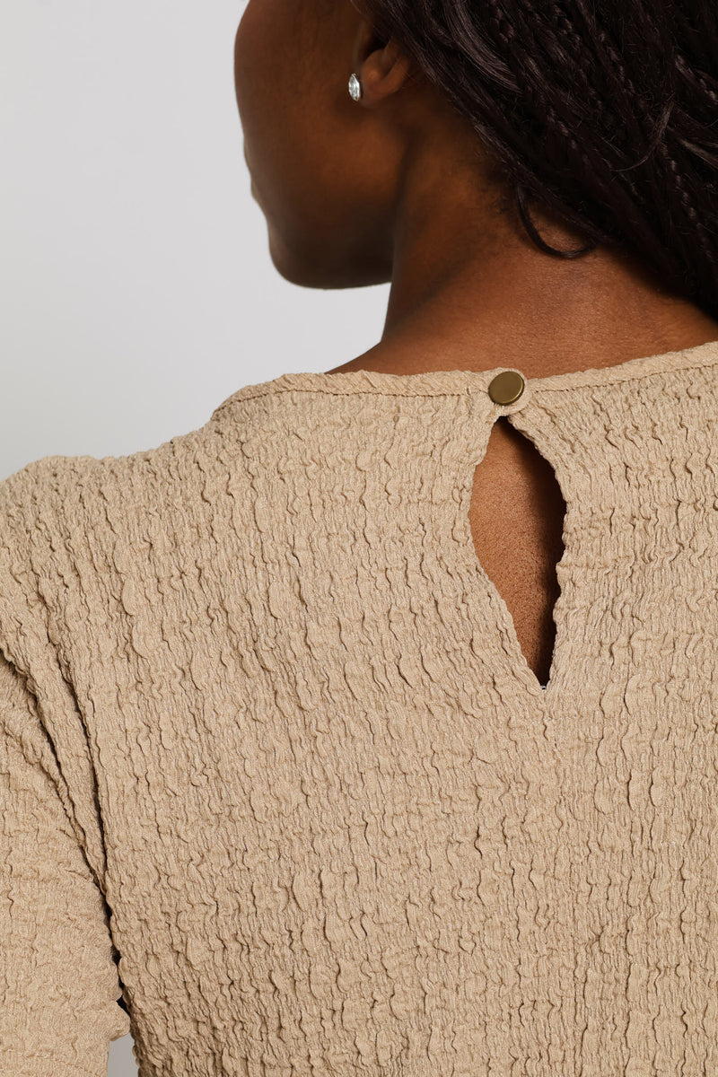Textured Slip Midi Dress - Dark Beige