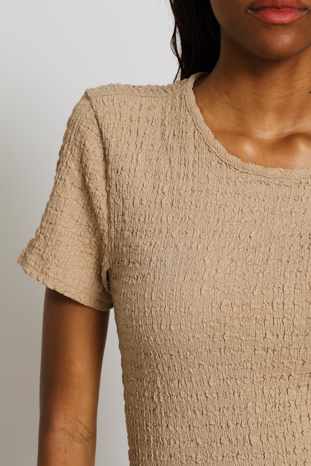 Textured Slip Midi Dress - Dark Beige
