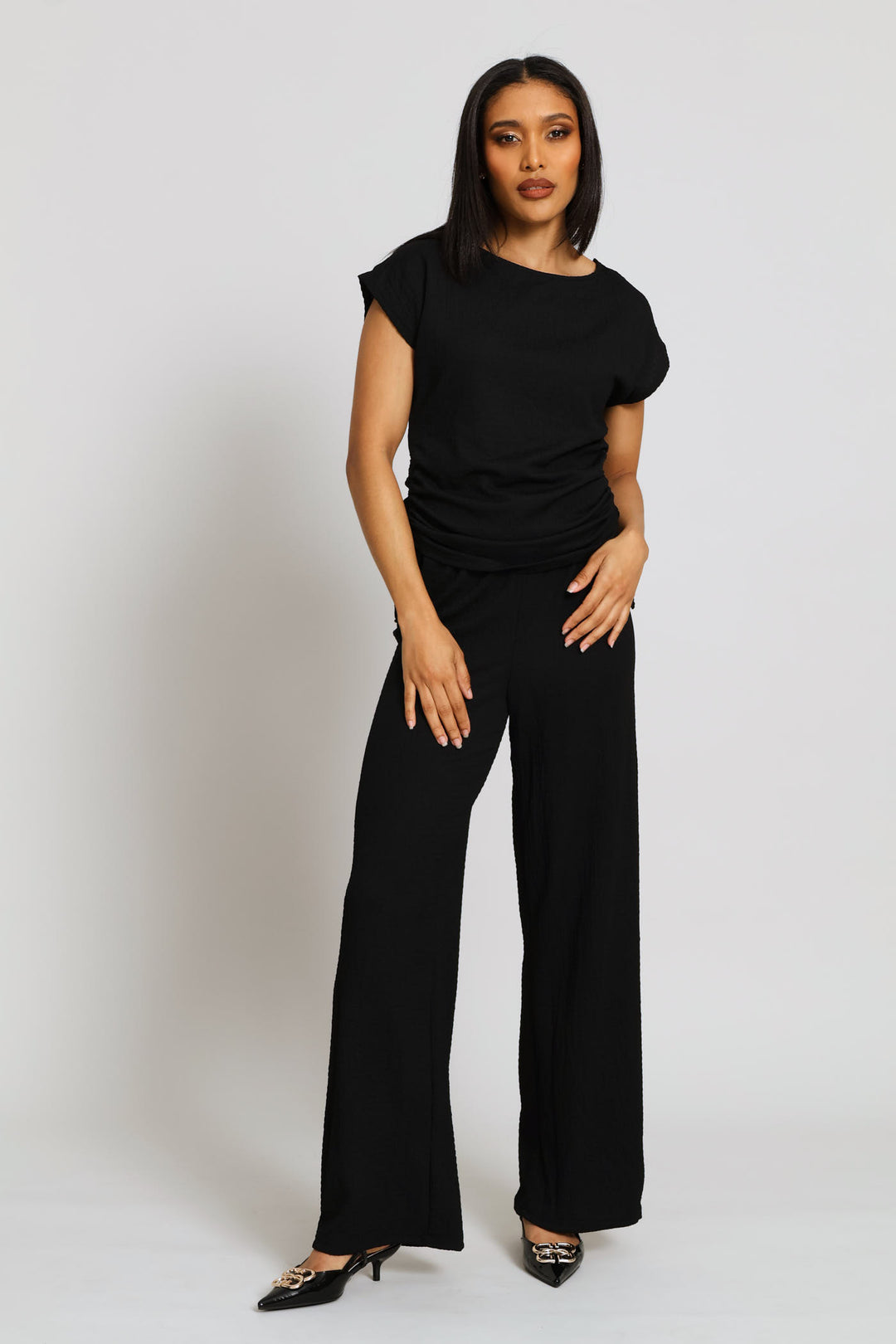 Pull On Wide Leg Crinkle Pant - Black