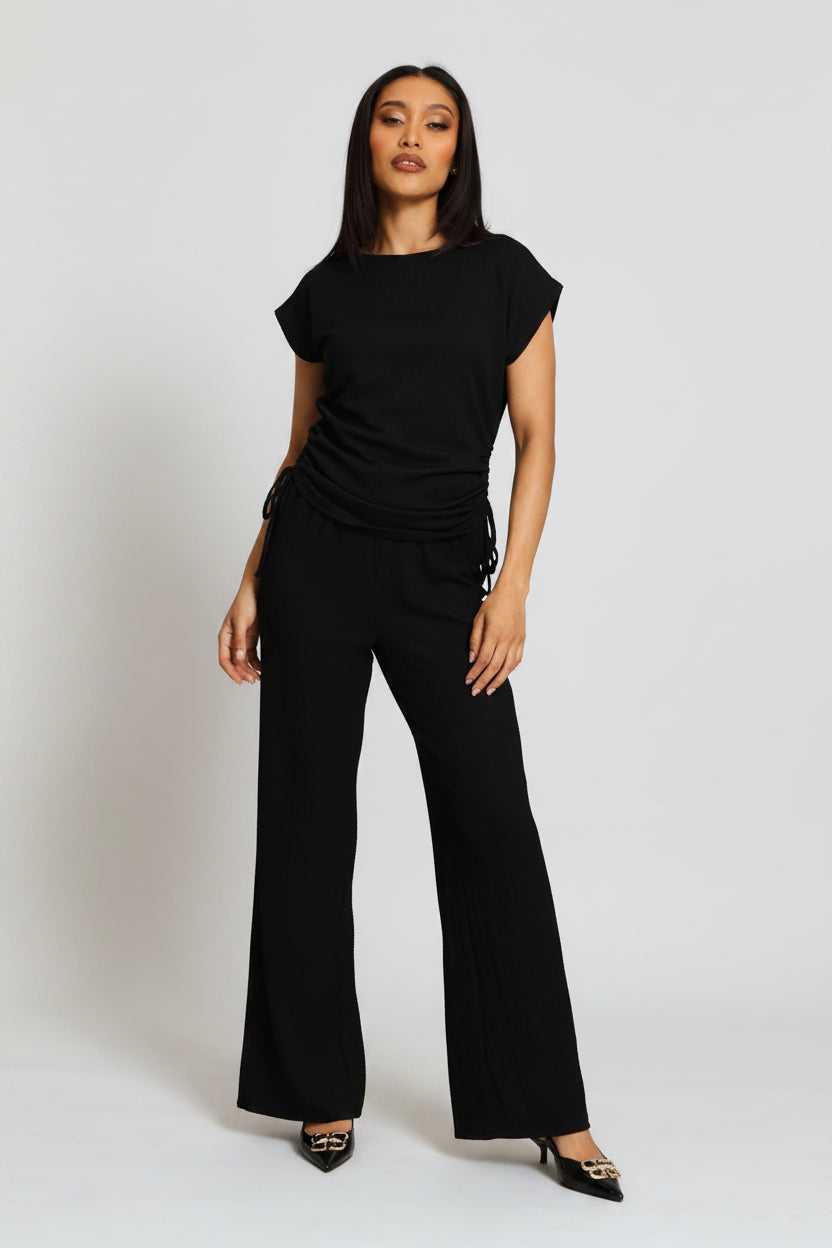 Pull On Wide Leg Crinkle Pant - Black