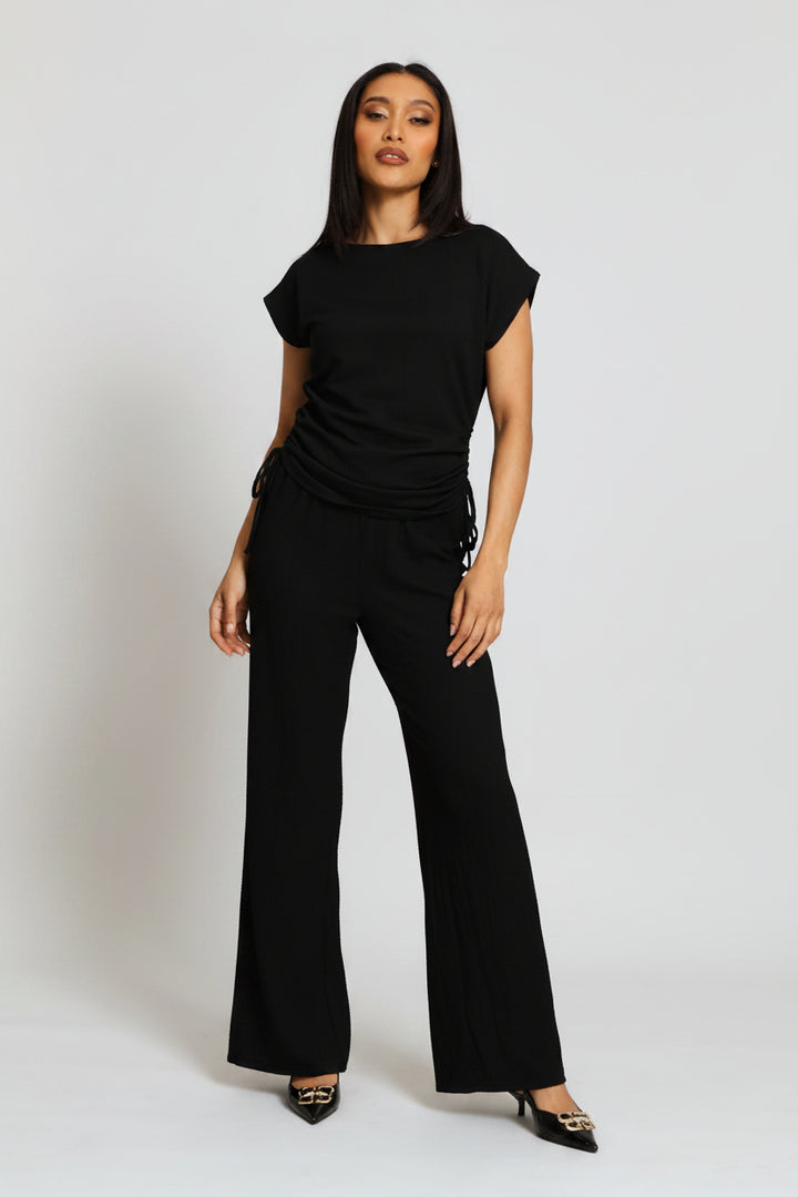 Pull On Wide Leg Crinkle Pant - Black