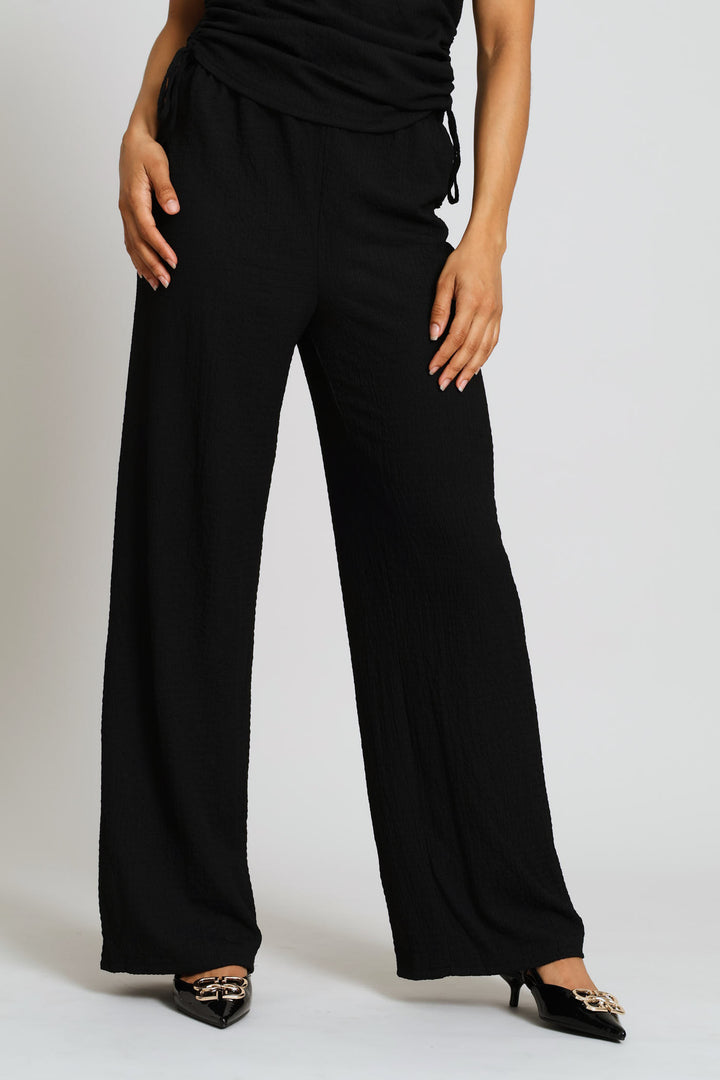 Pull On Wide Leg Crinkle Pant - Black