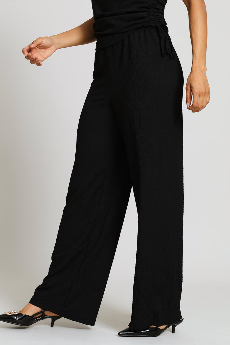 Pull On Wide Leg Crinkle Pant - Black
