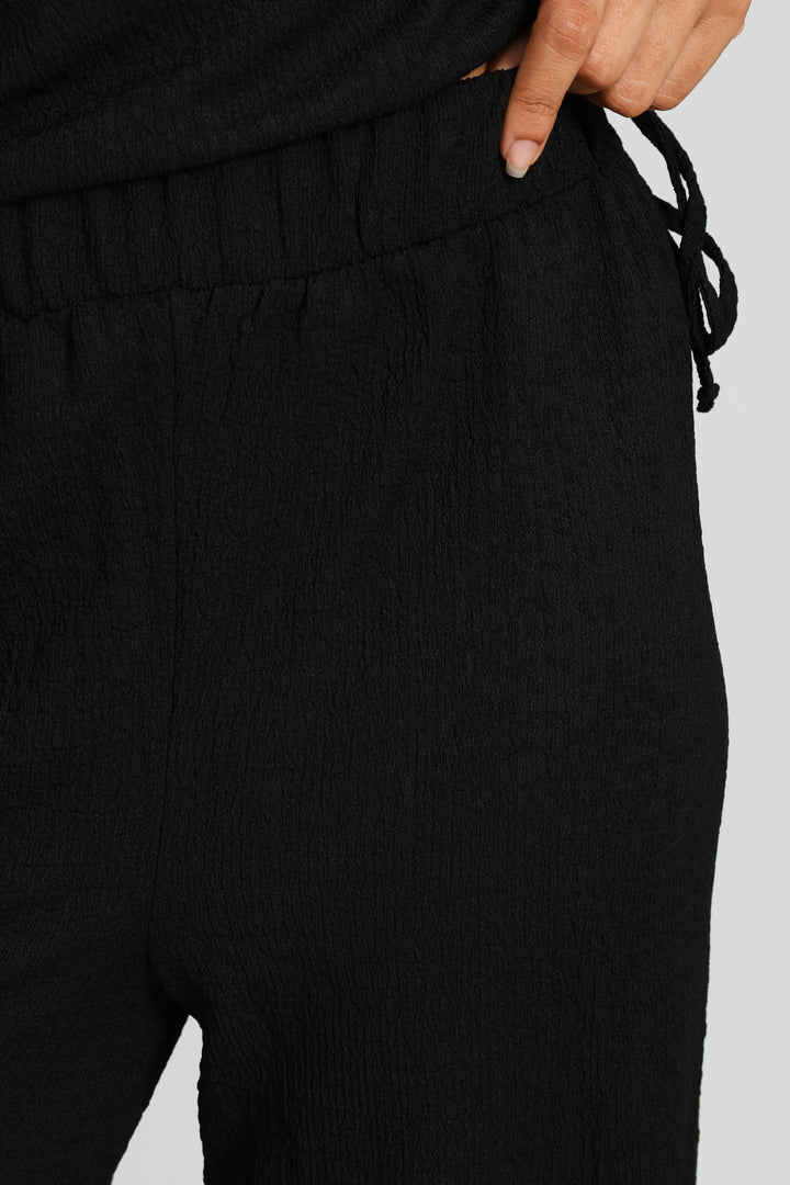 Pull On Wide Leg Crinkle Pant - Black