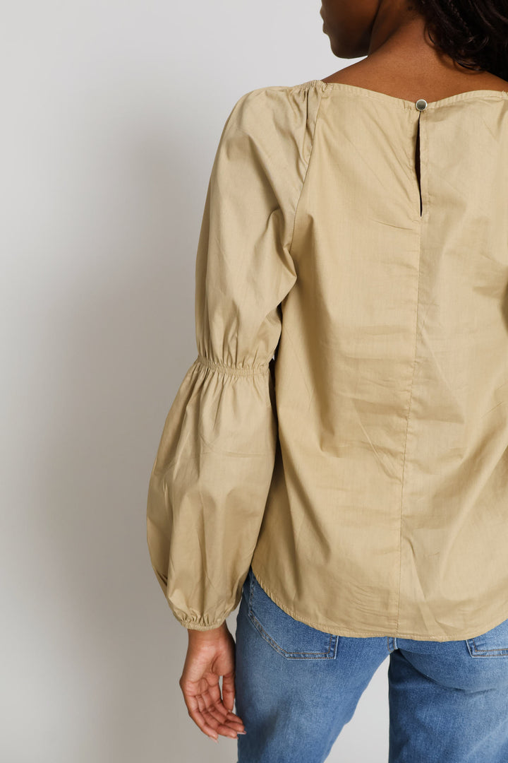 Bubble Sleeve Boat Neck Blouse - Stone