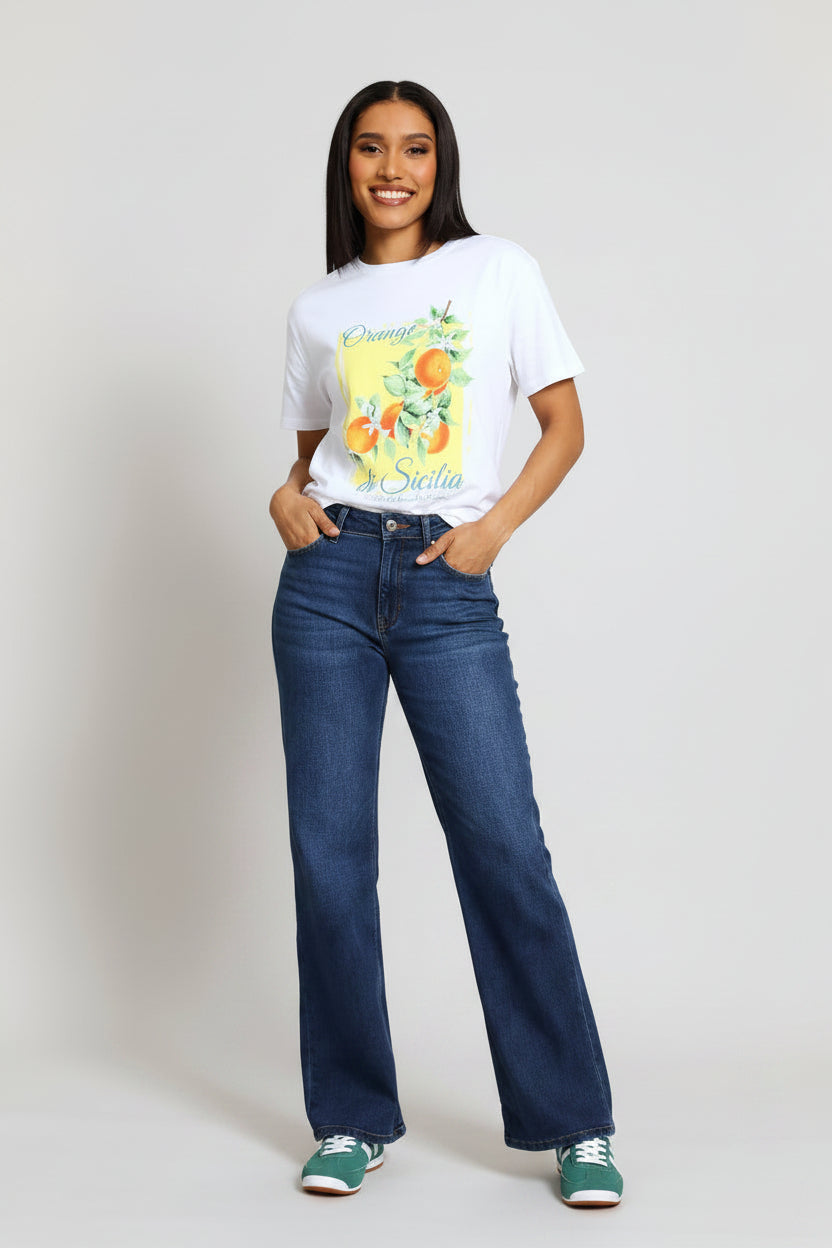 Orange Sicilia Tee - White