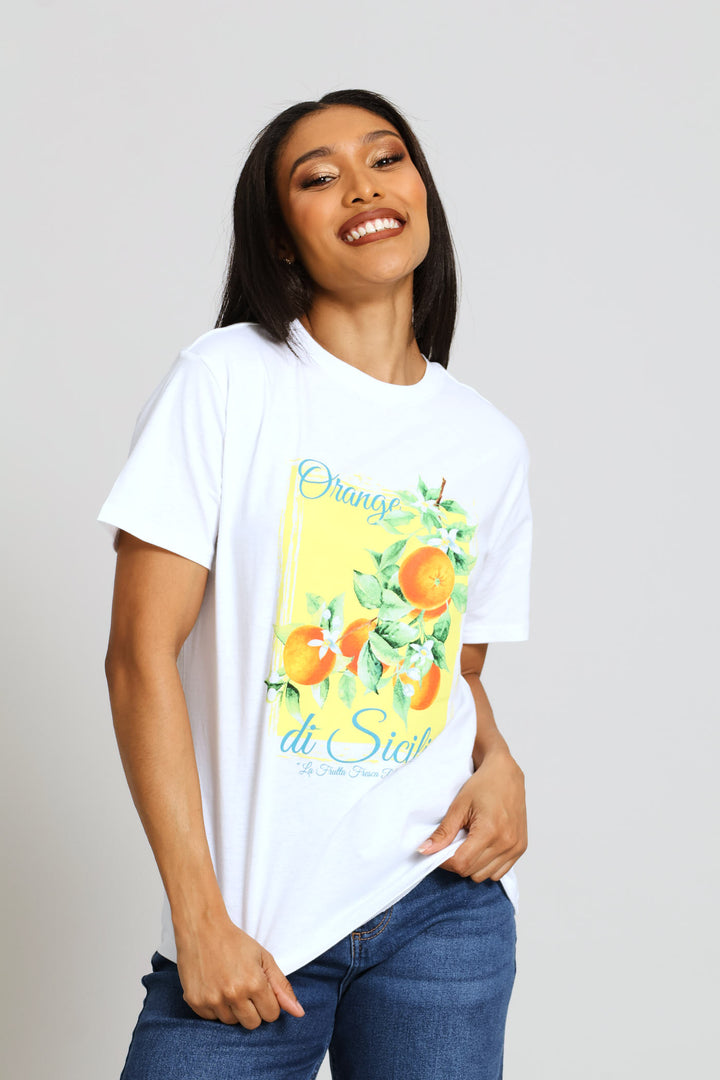 Orange Sicilia Tee - White