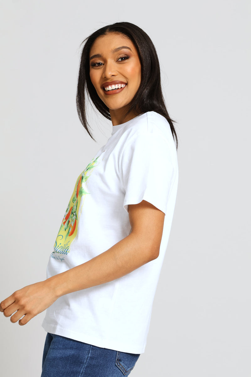 Orange Sicilia Tee - White
