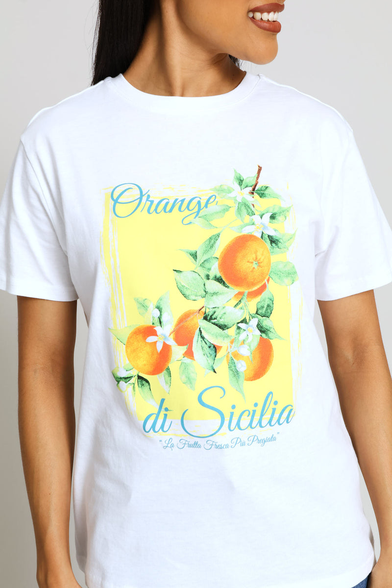 Orange Sicilia Tee - White
