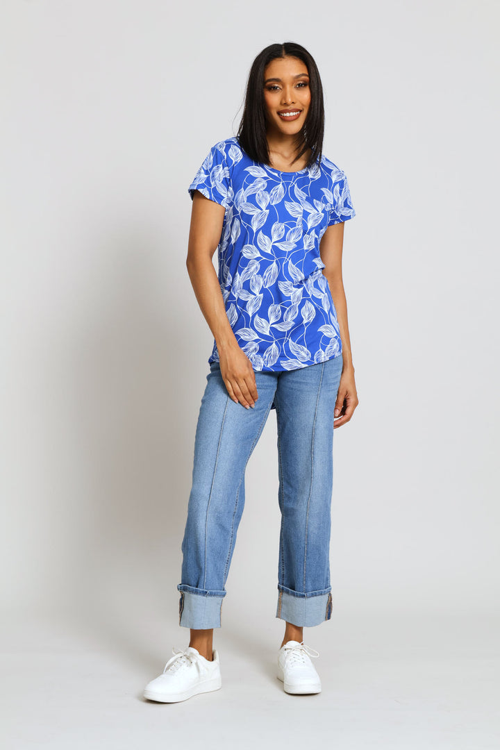 Short Sleeve Print Pocket Tee - Bright Blue/White