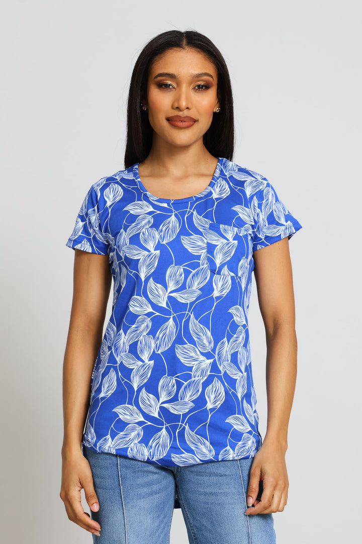 Short Sleeve Print Pocket Tee - Bright Blue/White