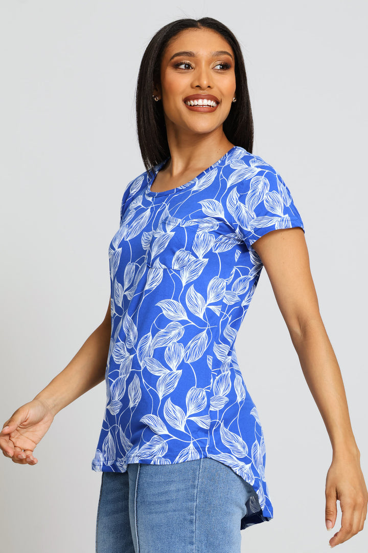 Short Sleeve Print Pocket Tee - Bright Blue/White