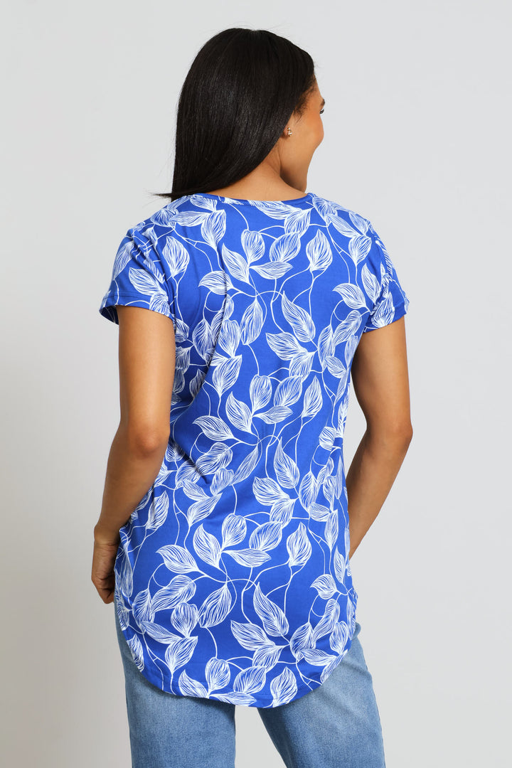 Short Sleeve Print Pocket Tee - Bright Blue/White