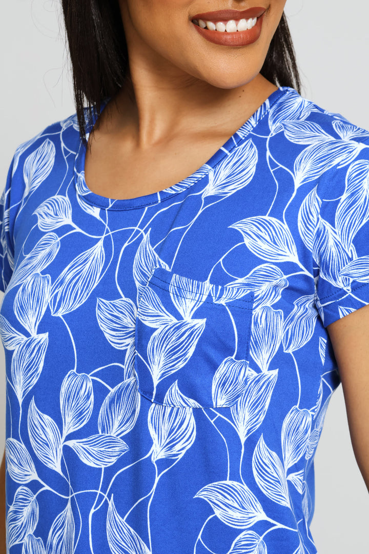 Short Sleeve Print Pocket Tee - Bright Blue/White