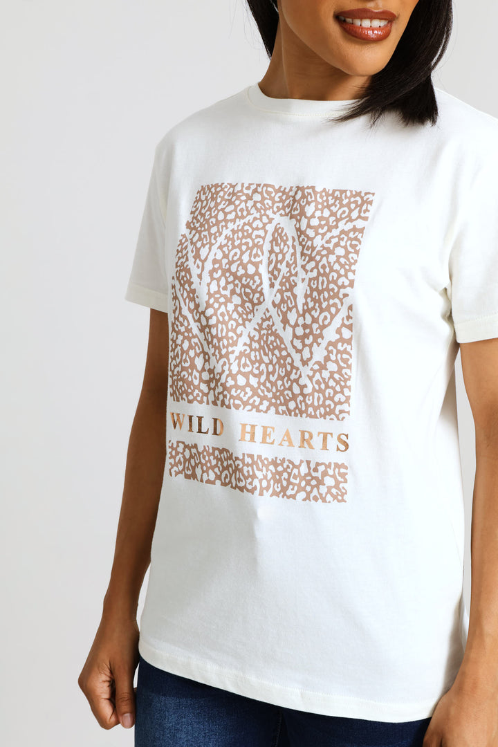 Animal Wild Hearts Foil Regular Tee - Cream