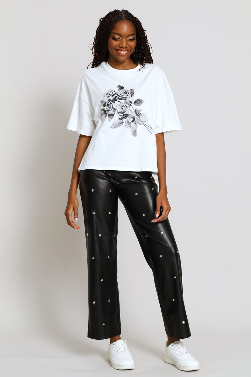 Mid Rise Studded Trouser - Black