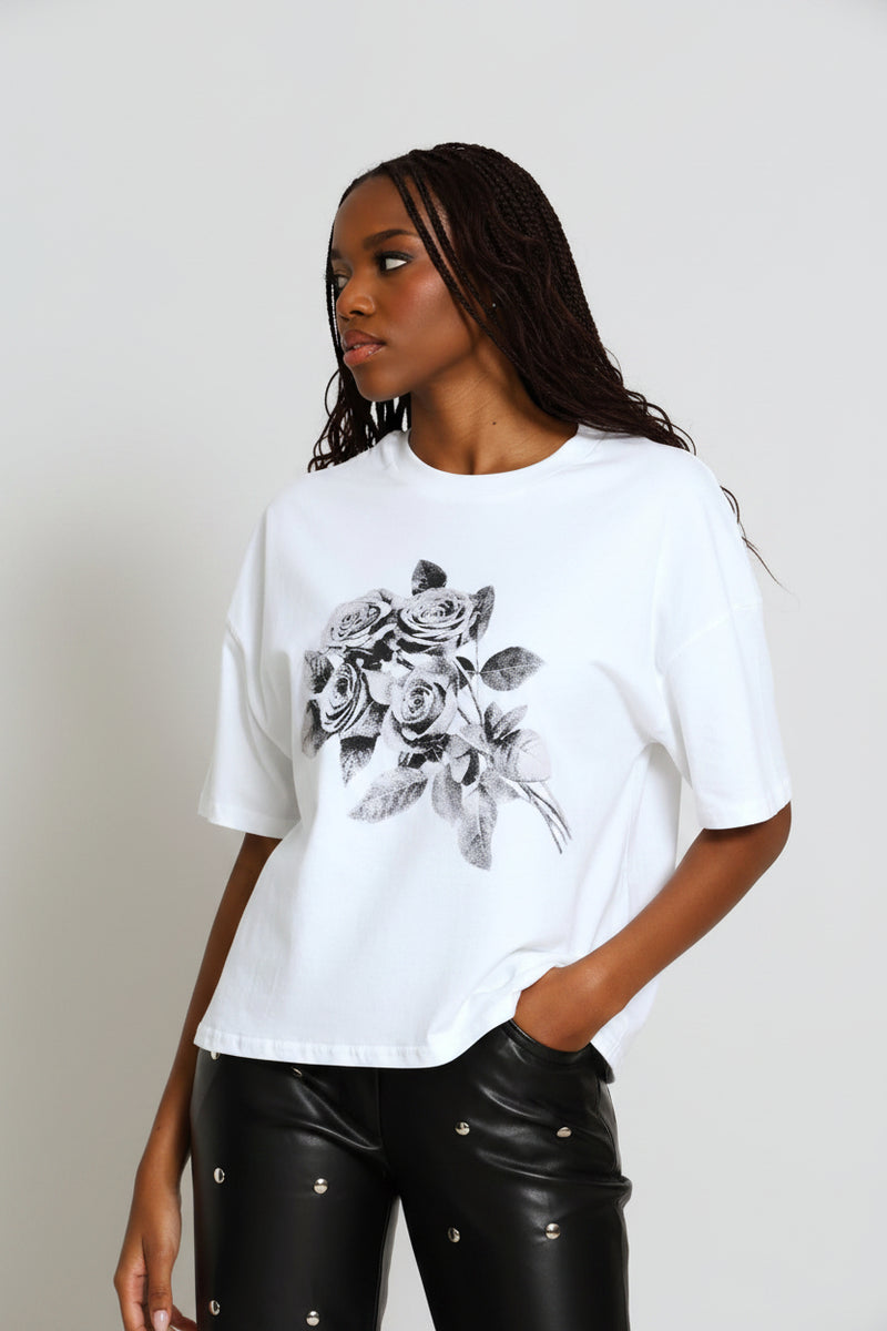Oversized Bouquet Printed Tee - White