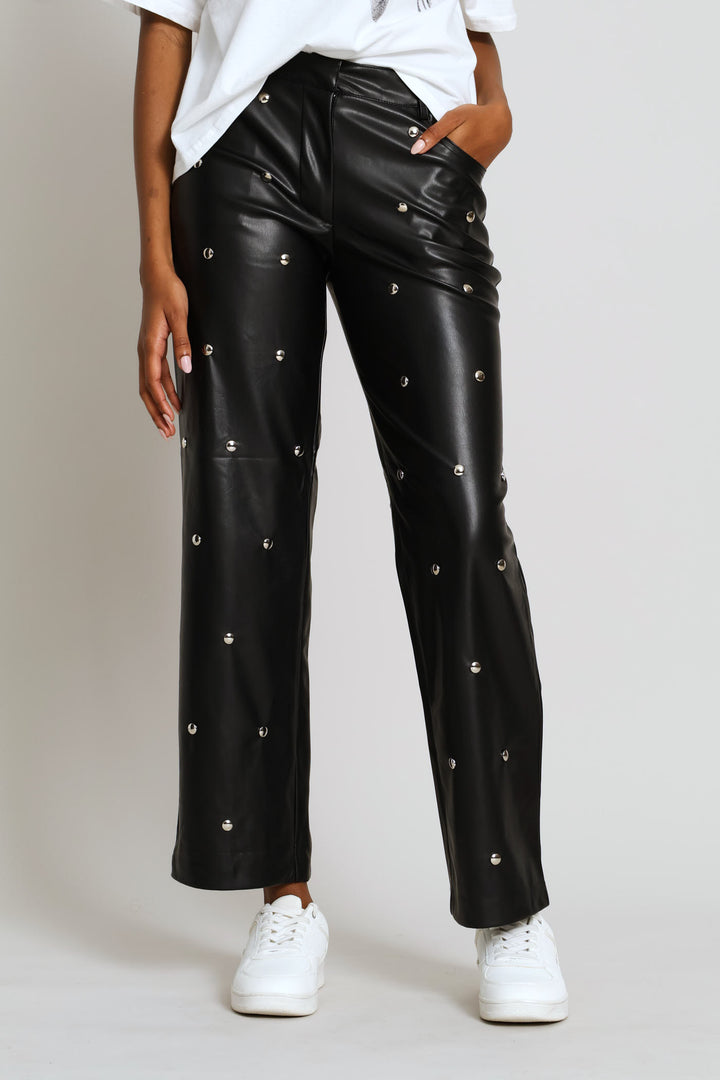 Mid Rise Studded Trouser - Black