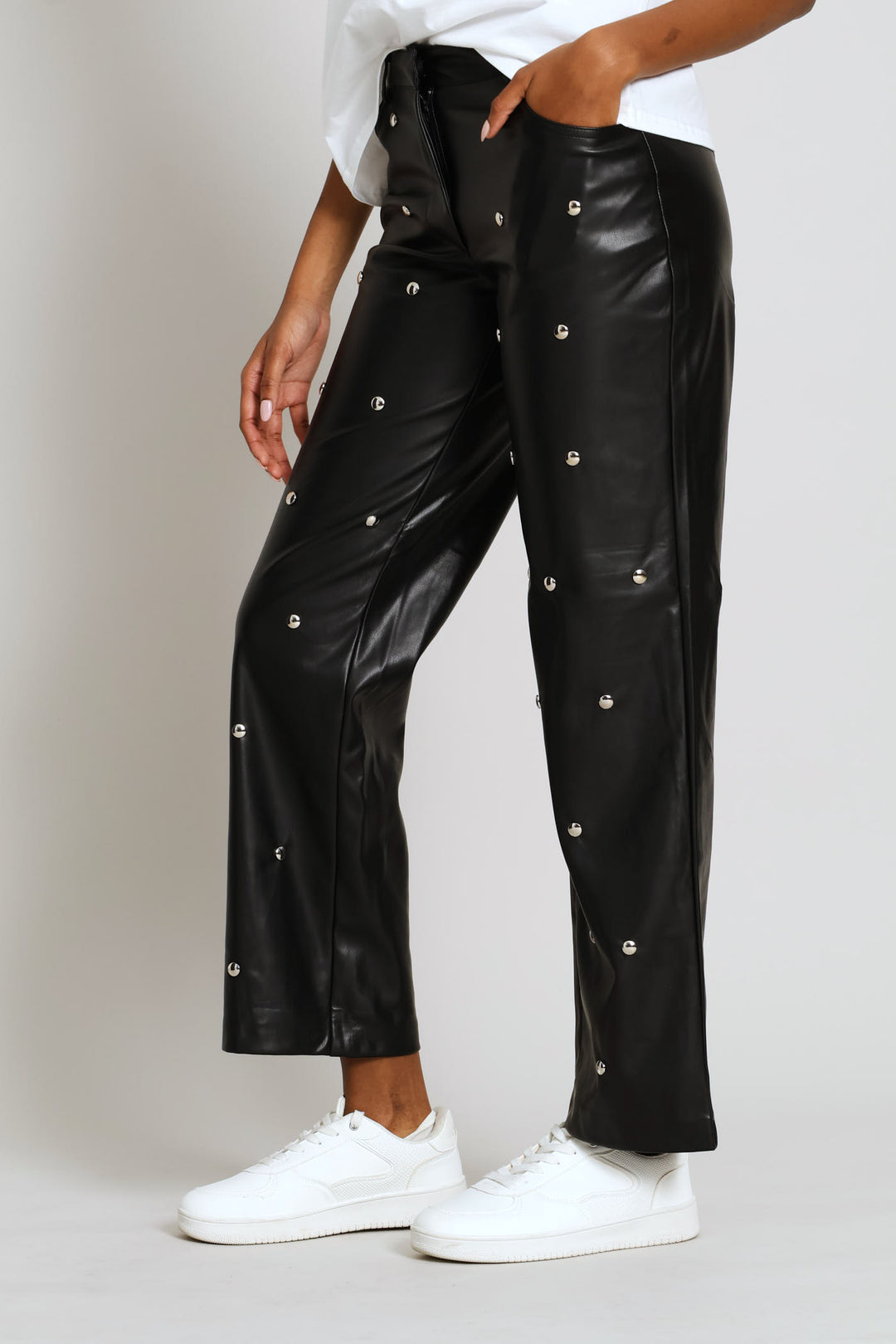 Mid Rise Studded Trouser - Black