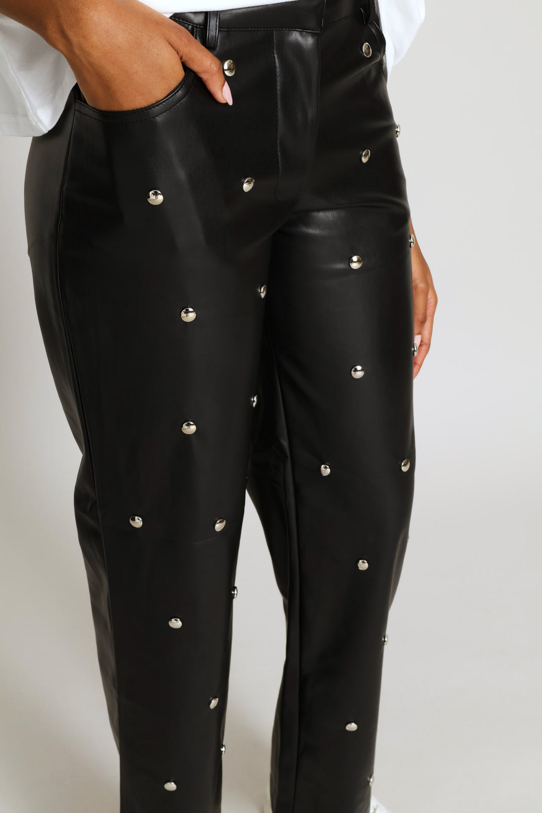 Mid Rise Studded Trouser - Black