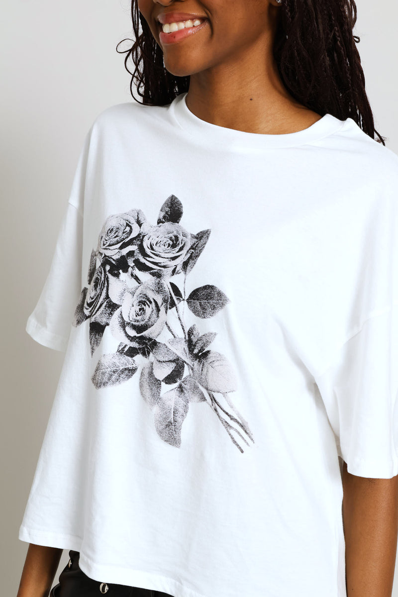 Oversized Bouquet Printed Tee - White