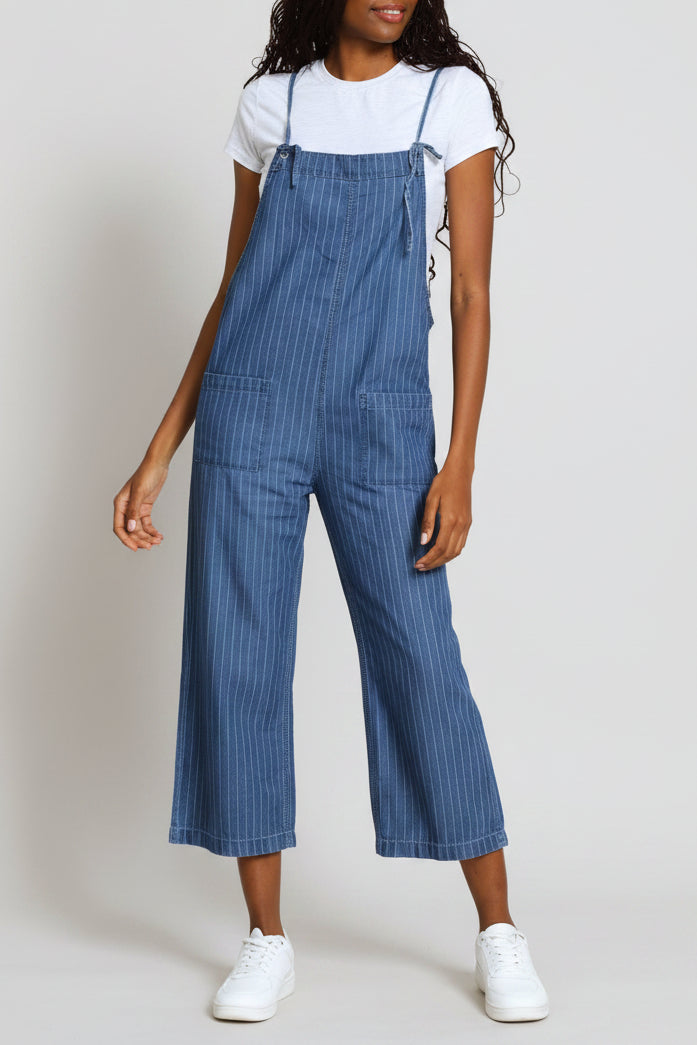 Pin Stripe Wash Pocket Jumpsuit - Mid Blue