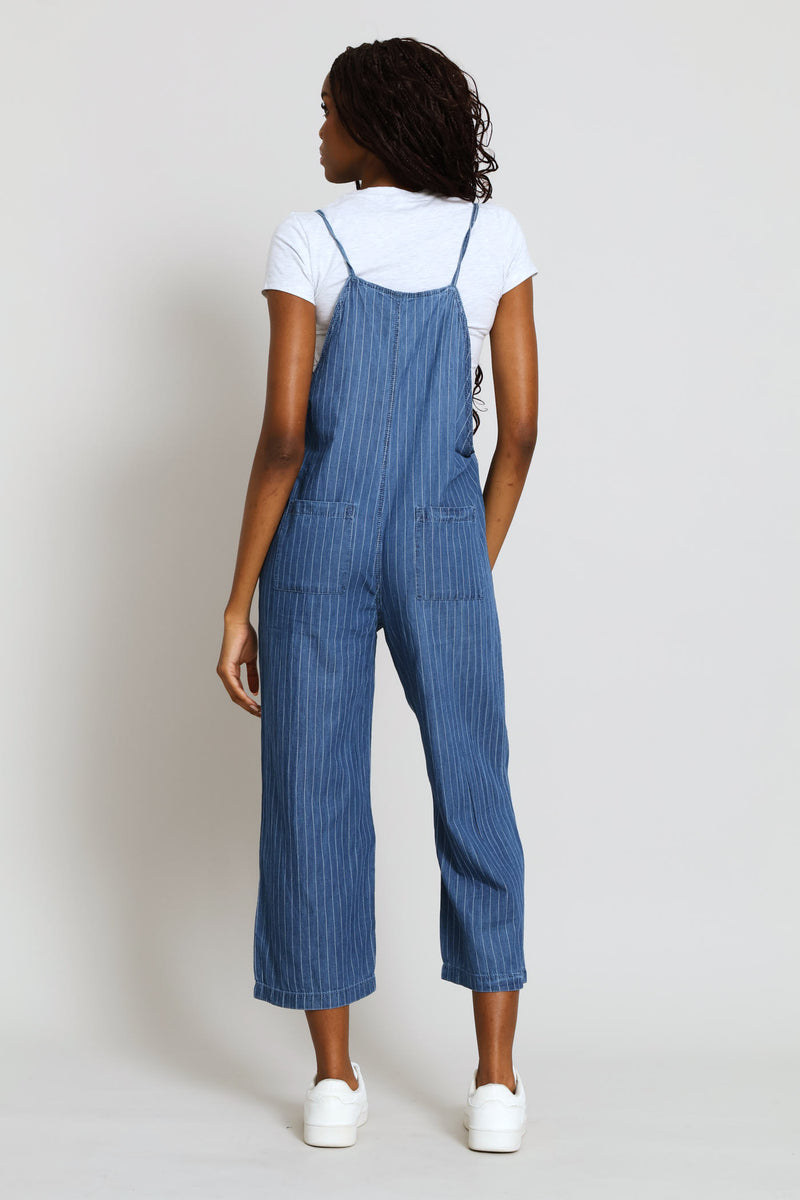 Pin Stripe Wash Pocket Jumpsuit - Mid Blue
