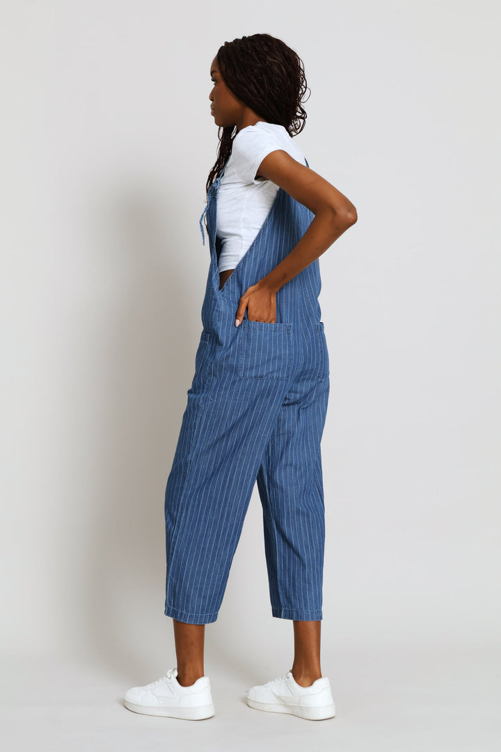 Pin Stripe Wash Pocket Jumpsuit - Mid Blue