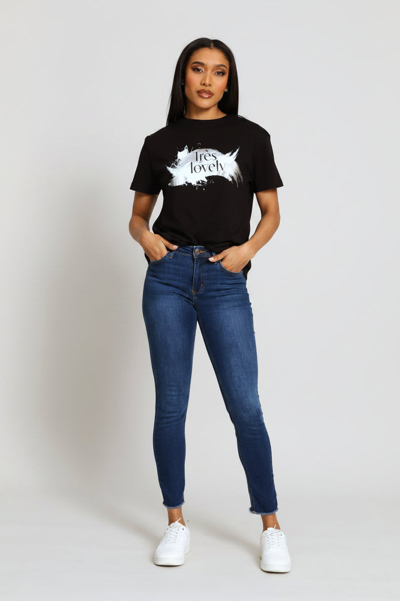 Foil Swish Lovely Tee - Black