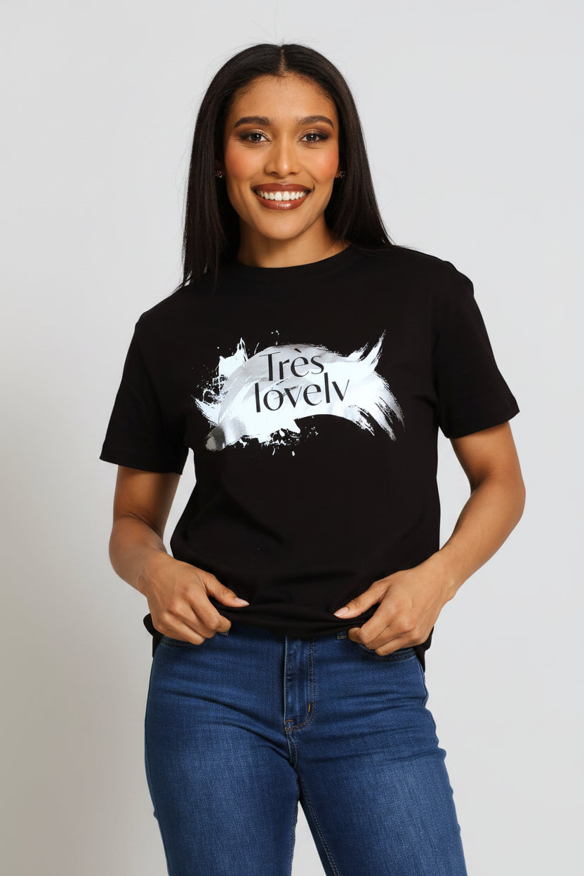 Foil Swish Lovely Tee - Black