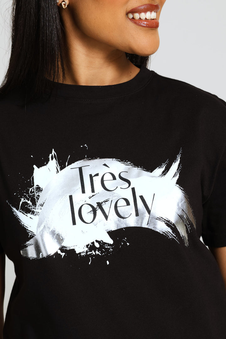 Foil Swish Lovely Tee - Black
