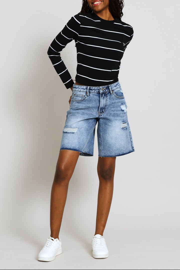 Long Sleeve Yarn Dye Stripe Tee - Black