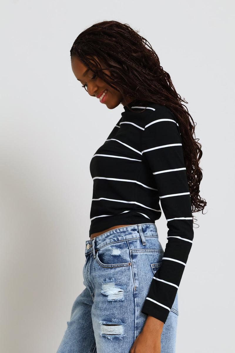 Long Sleeve Yarn Dye Stripe Tee - Black