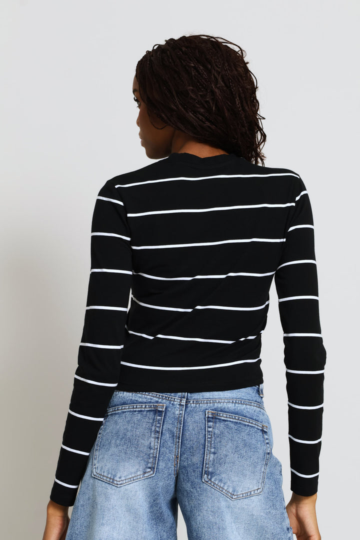 Long Sleeve Yarn Dye Stripe Tee - Black